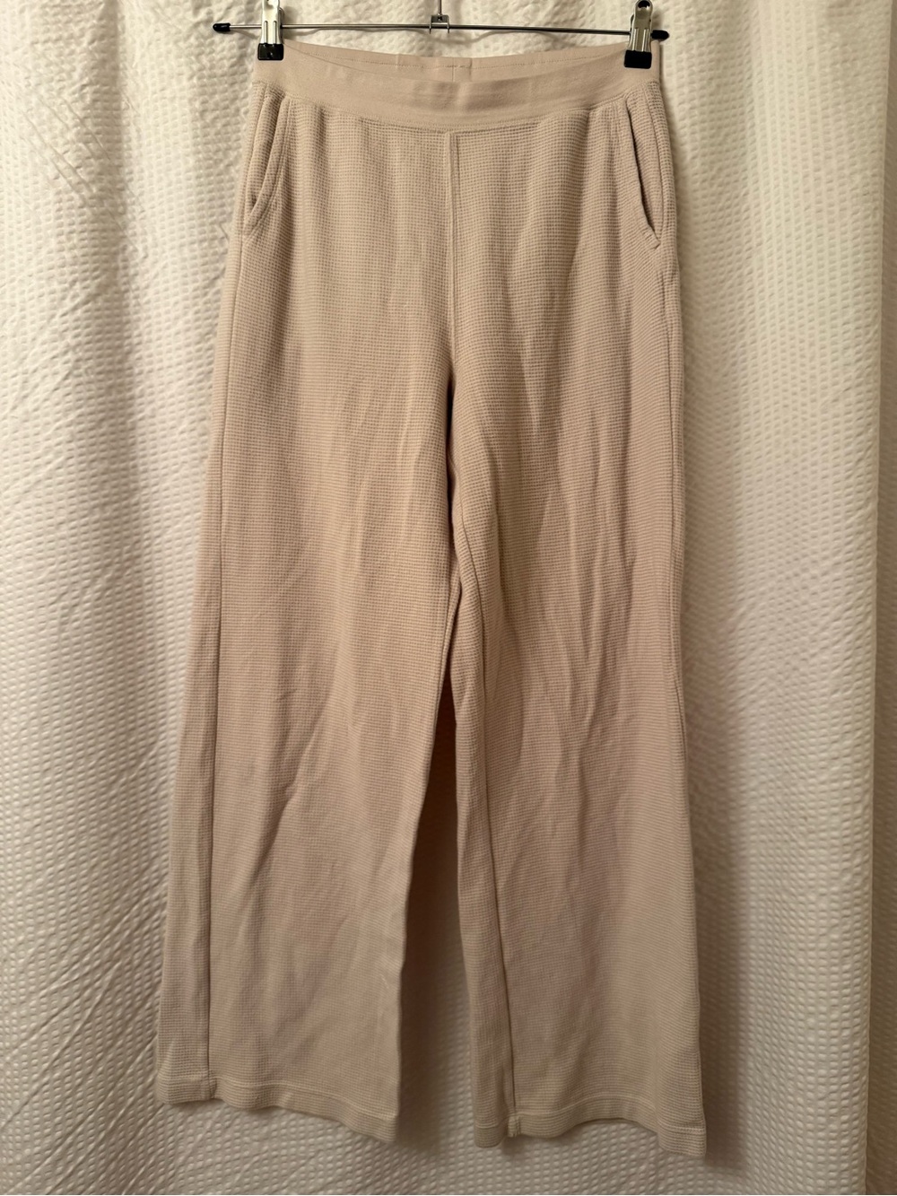Uniqlo Waffle Lounge Pants Sz M Cotton Off White Bone Casual Wide Leg Pockets